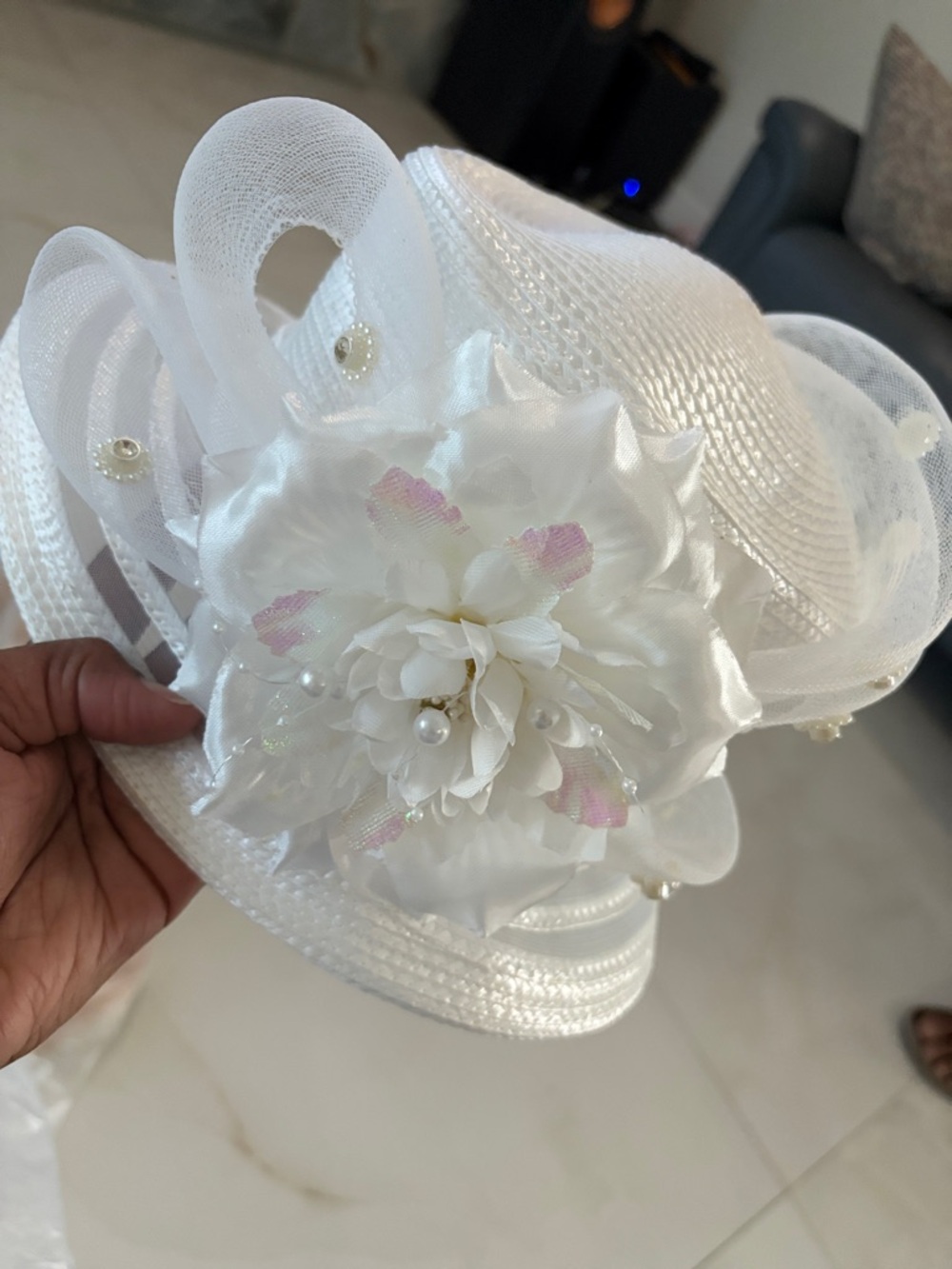 Elegant White Floral Church Hat for Women